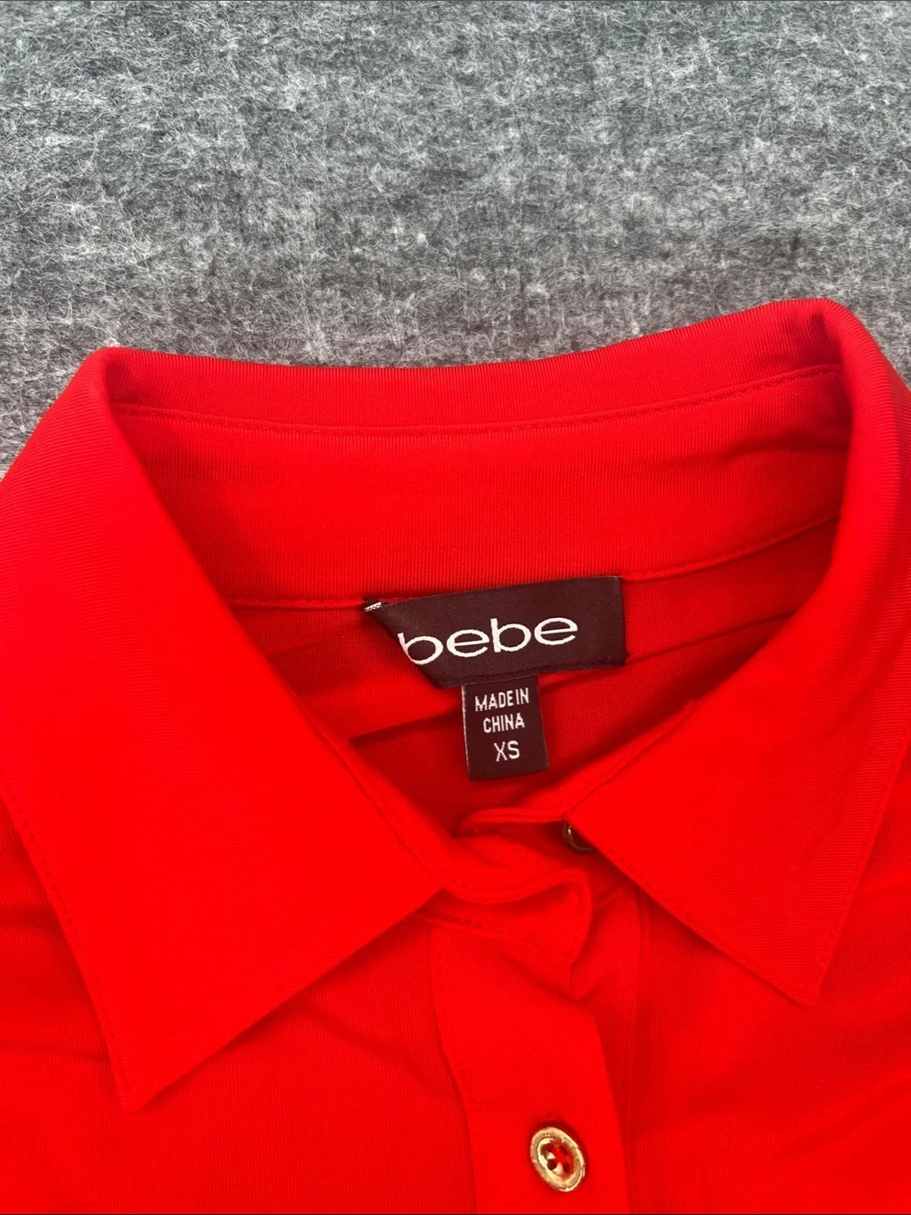 Bebe Red Button Front Peplum Blouse XS Stretch Collared Top